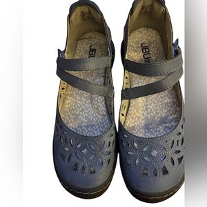 JBU Blue Flats with Floral Cutouts and Elastic Straps